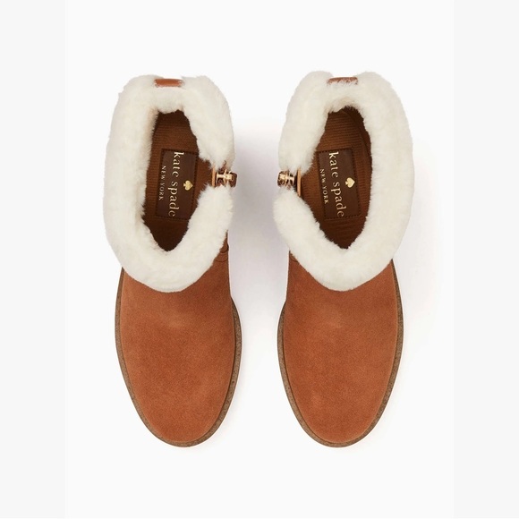 NWT Kate spade Bailee winter boots suede + faux fur in warm gingerbread size 6.5 - Picture 3 of 8
